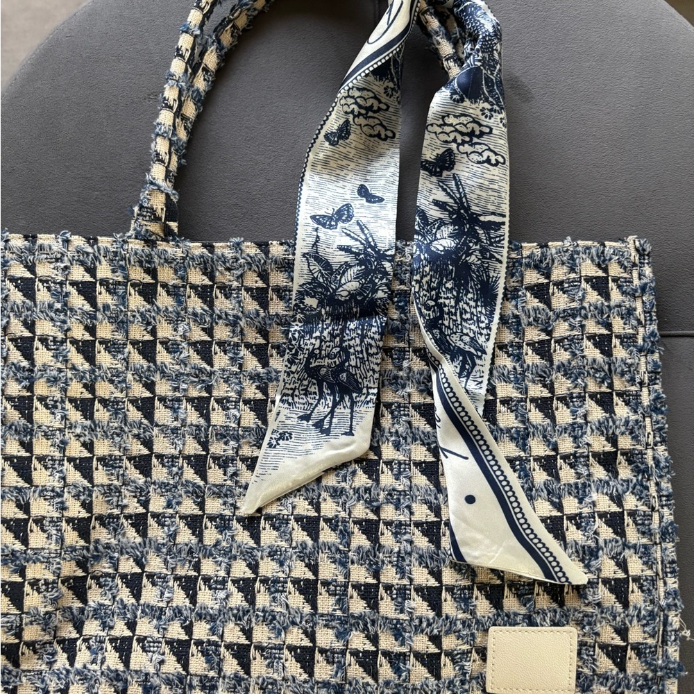 Elegant Blue and Cream TWEED Women's Tote Bag